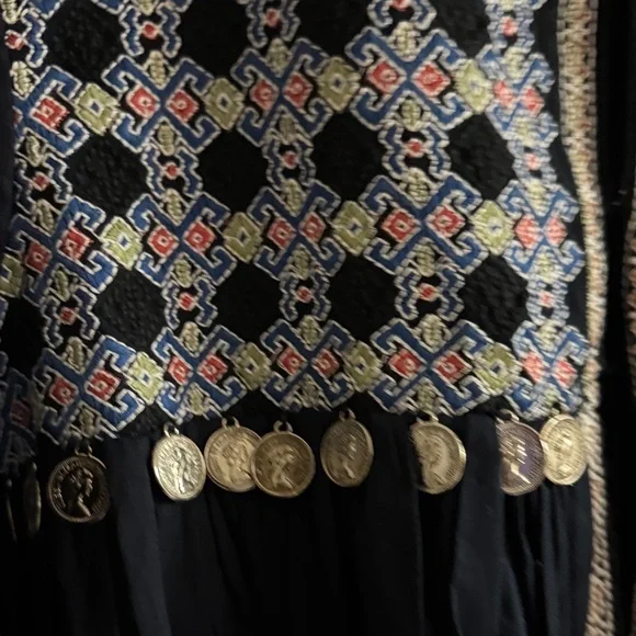 Zara Embroidered -Boho open jacket top with coin accents- Dark Navy Blue - Picture 6 of 16